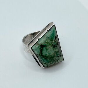 Vtg Navajo Sterling Green Turquoise Rustic Abstract Setting Ring Sz 8.25 - 8.5